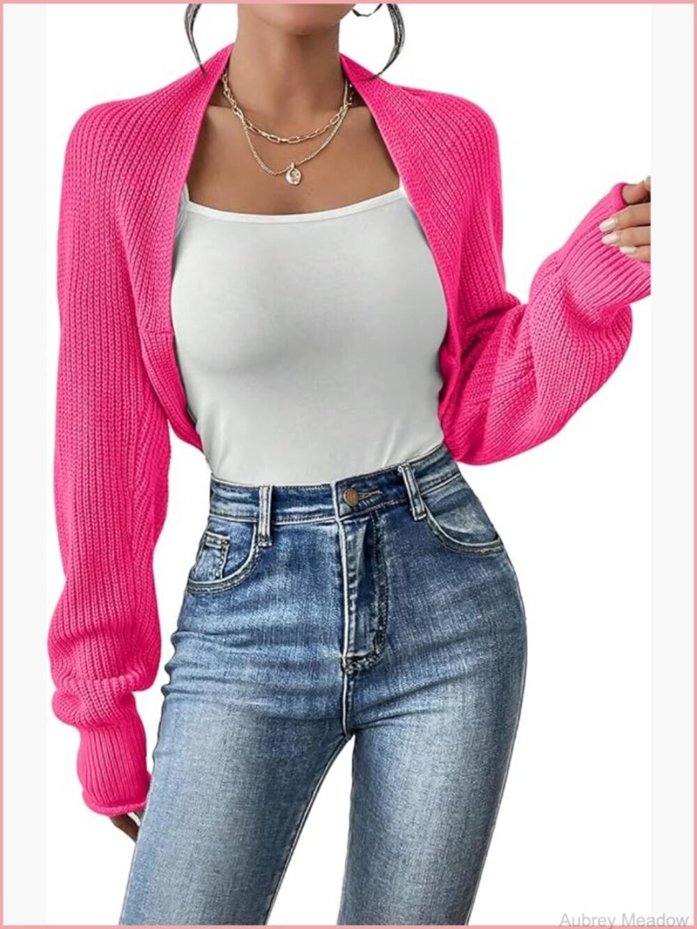 Long Sleeve Open Front Knit Cropped Cardigan Sweater Shrug